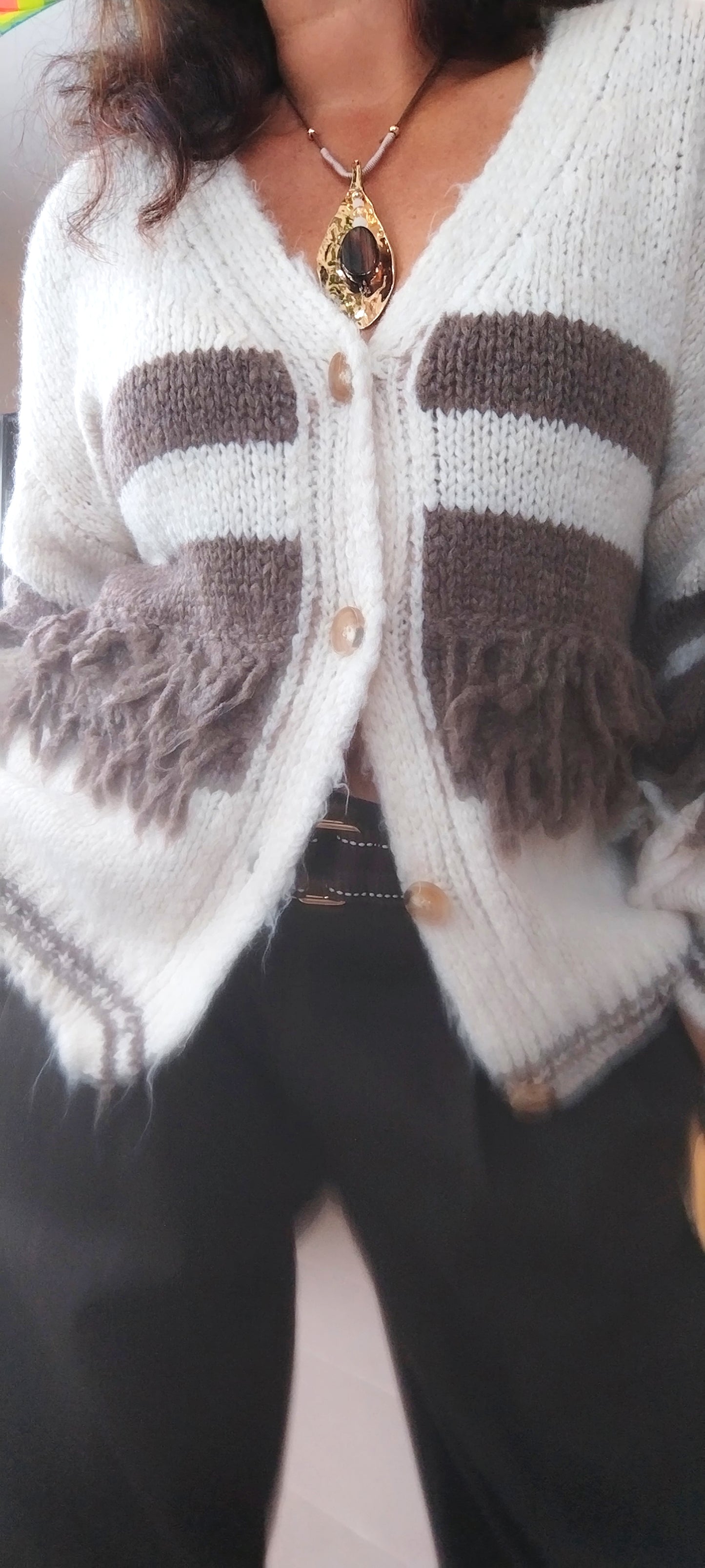 Casaco malha com franjas